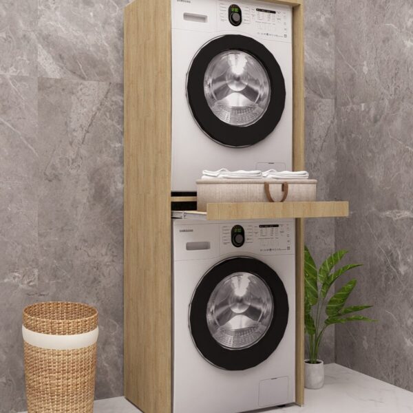 MDF ÇAMAŞIR MAKİNESİ VE KURUTMA MAKİNESİ DOLABI ÇEKMECELİ 190 AHŞAP LEFKAS MEŞE DEMİRBAL MOBİLYA