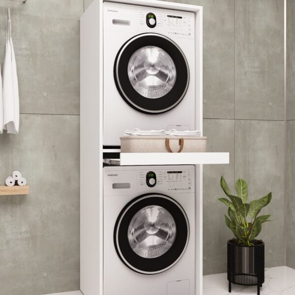 MDF ÇAMAŞIR MAKİNESİ VE KURUTMA MAKİNESİ DOLABI ÇEKMECELİ 190 BEYAZ DEMİRBAL MOBİLYA