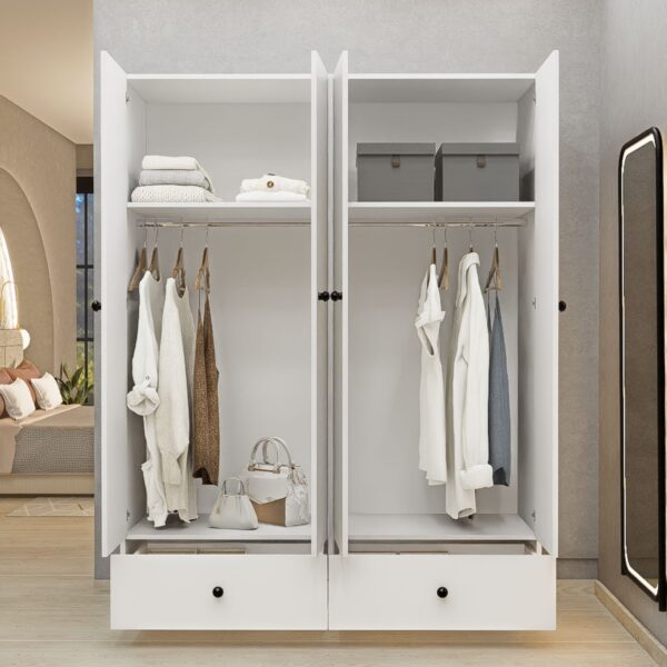 MDF GARDROP PORTMANTO 4 KAPAKLI 2 ÇEKMECELİ BEYAZ DEMİRBAL MOBİLYA
