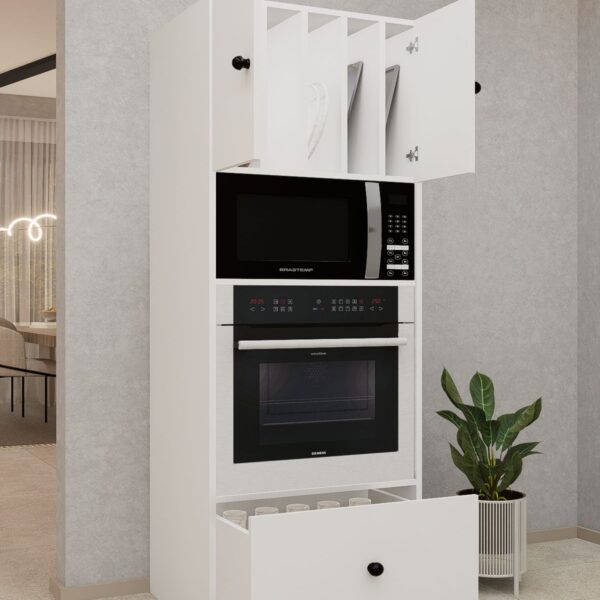 MDF TEPSİ VE ANKASTRE MİKRODALGA DOLABI ÇEKMECELİ BEYAZ DEMİRBAL MOBİLYA