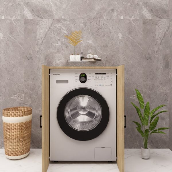 MDF KAPAKLI ÇAMAŞIR MAKİNESİ DOLABI AHŞAP LEFKAS MEŞE DEMİRBAL MOBİLYA