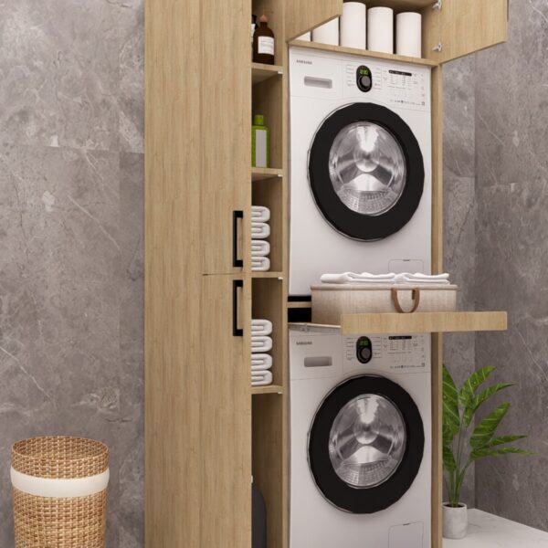 MDF STANDART ÇAMAŞIR MAKİNESİ DOLABI KURUTMA MAKİNESİ DOLABI ÇEKMECELİ AHŞAP LEFKAS MEŞE DEMİRBAL MOBİLYA