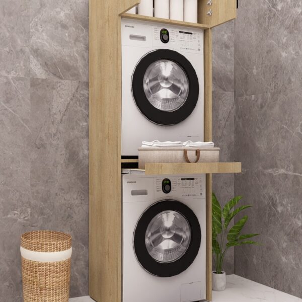 MDF ÇAMAŞIR MAKİNESİ VE KURUTMA MAKİNESİ DOLABI ÇEKMECELİ 210 AHŞAP LEFKAS MEŞE DEMİRBAL MOBİLYA