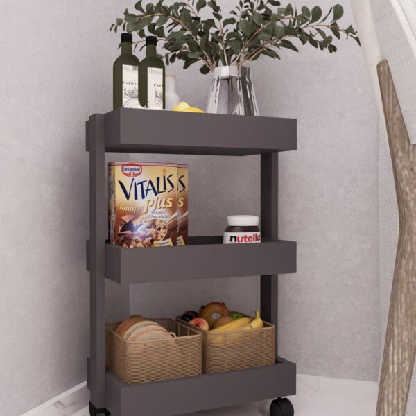 MDF TEKERLEKLİ SEHPA DÜZENLEYİCİ RAF ANTRASİT DEMİRBAL MOBİLYA