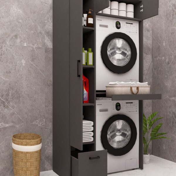 MDF ÇEKMECELİ ÇAMAŞIR MAKİNESİ VE KURUTMA MAKİNESİ DOLABI ANTRASİT DEMİRBAL MOBİLYA