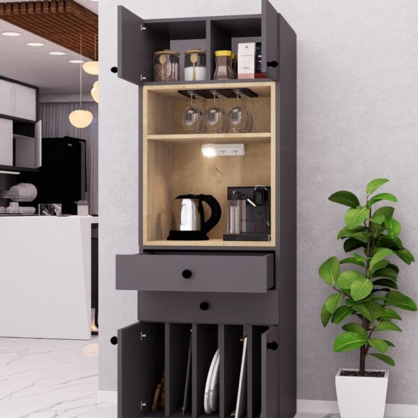 MDF TEPSİ VE KAHVE KÖŞESİ DOLABI ÇEKMECELİ ANTRASİT DEMİRBAL MOBİLYA