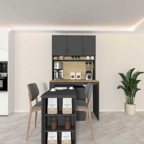 TEKERLEKLİ 2 KİŞİLİK AÇILIR MASA VE KAHVE KÖŞESİ ANTRASİT DEMİRBAL MOBİLYA