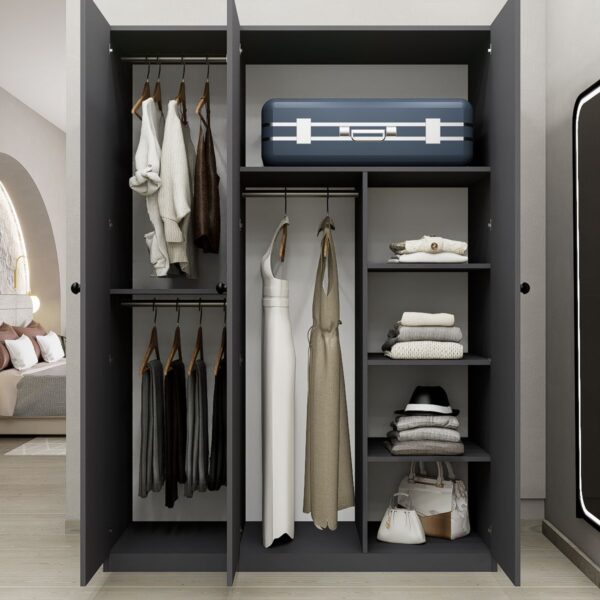 MDF GARDROP PORTMANTO 3 KAPAKLI 3 ASKILI ANTRASİT DEMİRBAL MOBİLYA