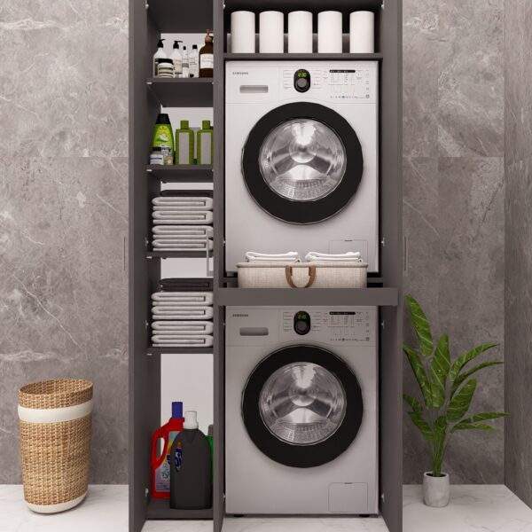 MDF STANDART KAPAKLI ÇAMAŞIR MAKİNESİ VE KURUTMA MAKİNESİ DOLABI ÇEKMECELİ ANTRASİT DEMİRBAL MOBİLYA