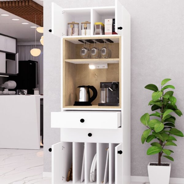 MDF TEPSİ VE KAHVE KÖŞESİ DOLABI ÇEKMECELİ BEYAZ DEMİRBAL MOBİLYA