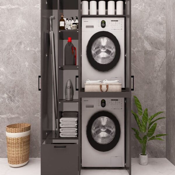 MDF ÜTÜ MASALI KAPAKLI ÇAMAŞIR MAKİNESİ VE KURUTMA MAKİNESİ DOLABI ÇEKMECELİ ANTRASİT DEMİRBAL MOBİLYA