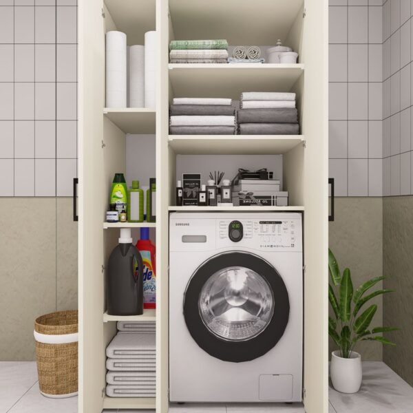 MDF ÇEKMECELİ ÇAMAŞIR MAKİNESİ VE KURUTMA MAKİNESİ DOLABI KAPAKLI 190cm AYTAŞI KREM DEMİRBAL MOBİLYA