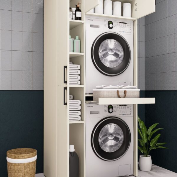 MDF STANDART ÇAMAŞIR MAKİNESİ VE KURUTMA MAKİNESİ DOLABI AYTAŞI KREM DEMİRBAL MOBİLYA